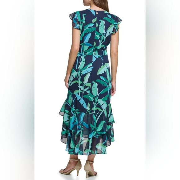 Tommy Hilfiger Tropical Leaf Print High-Low Dress, Sz 16 - Picture 2 of 14
